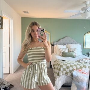 Green and White Striped Romper